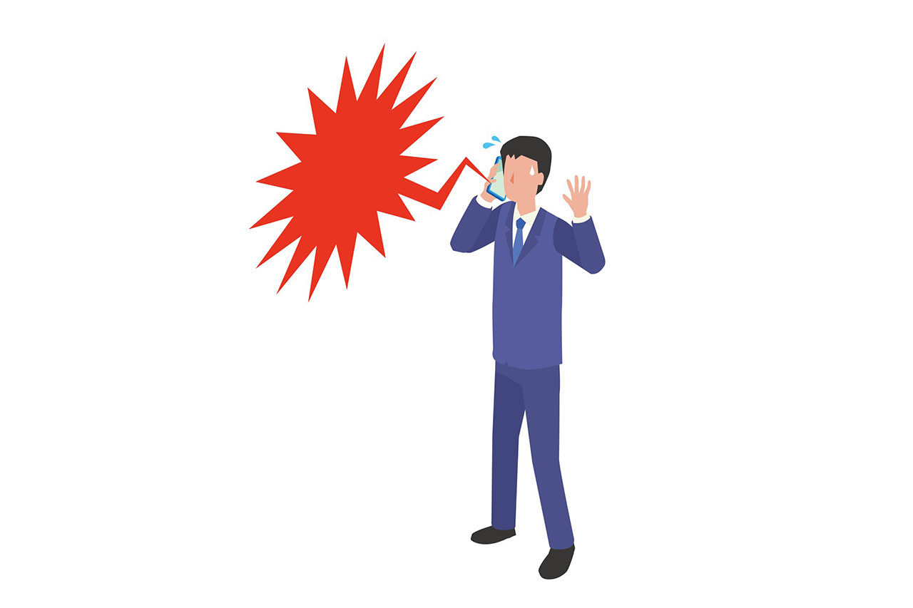 焦って電話をしている人のイラスト