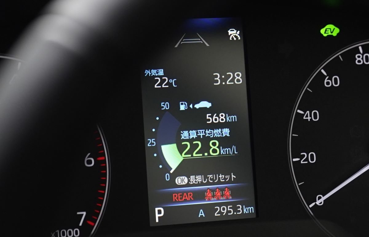 目的地に到着した時の最終平均燃費。22.8km/リットルまで伸びました。