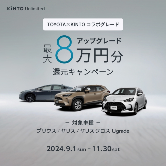 TOYOTA×KINTOコラボ　アップグレード最大8万円分還元キャンペーン