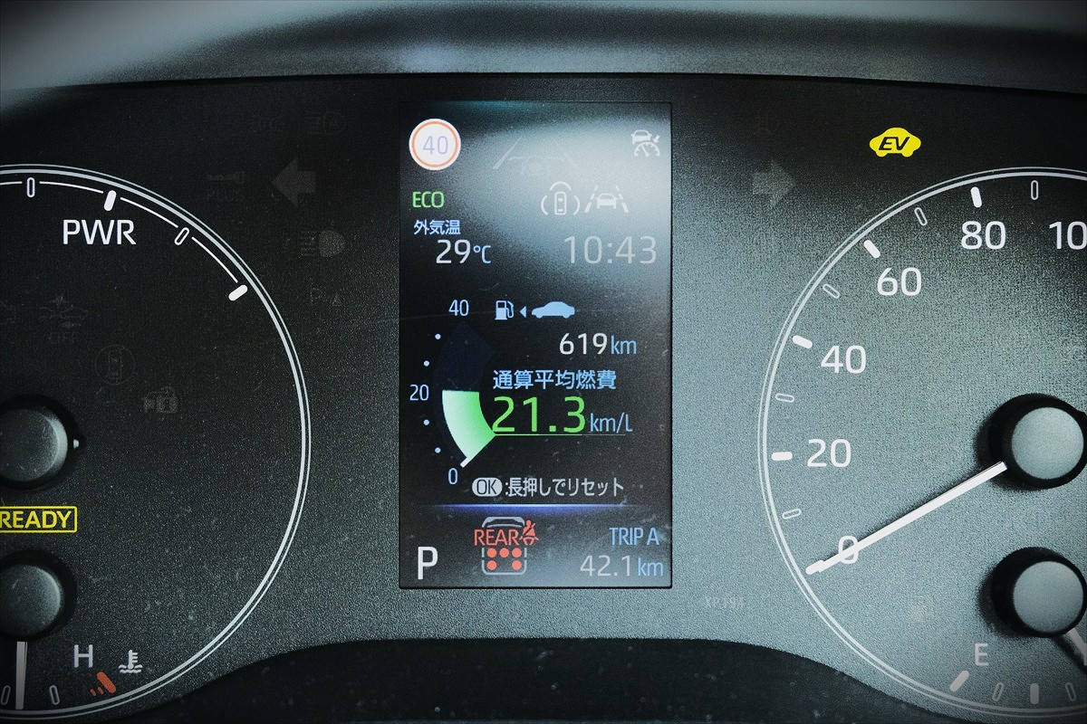 往路の燃費は最終的に21.3km/Lとなった
