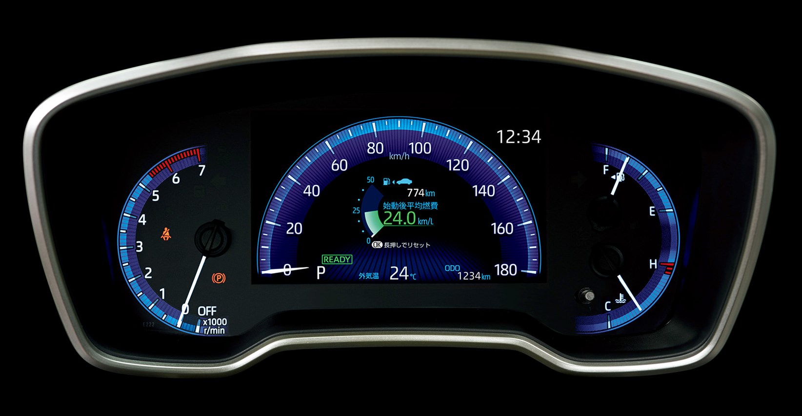 カローラスポーツのメーター。上限は180km/h表示