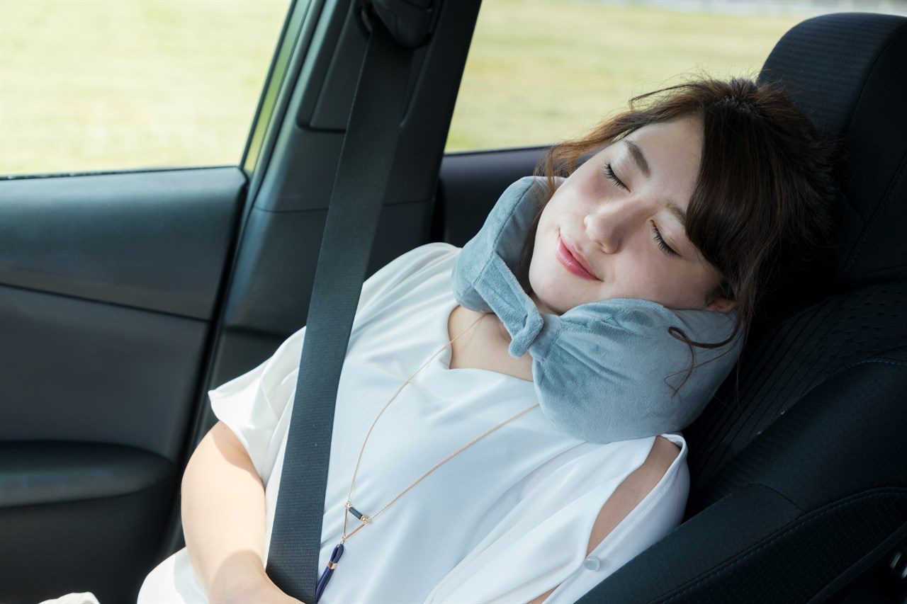 車内で休憩している様子