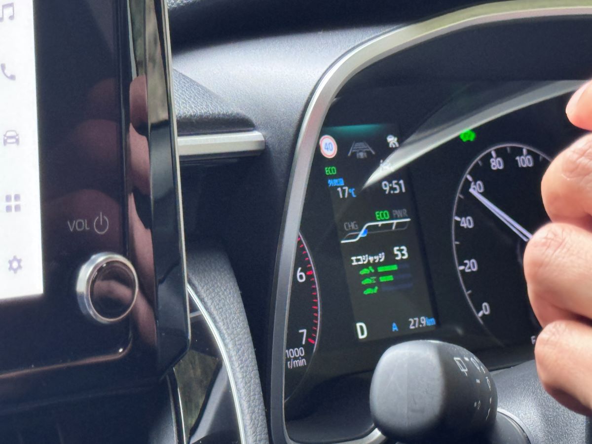 メーター中央にあるマルチインフォメーションディスプレイはエコドライブ度合いを教えてくれます