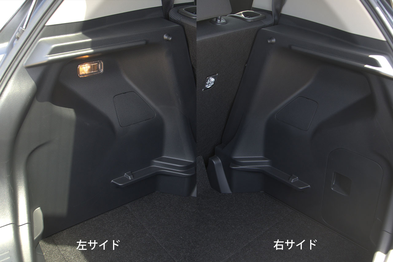 荷室の右と左には、荷室部分に干渉する出っ張りはなく、荷物が積みやすい形状