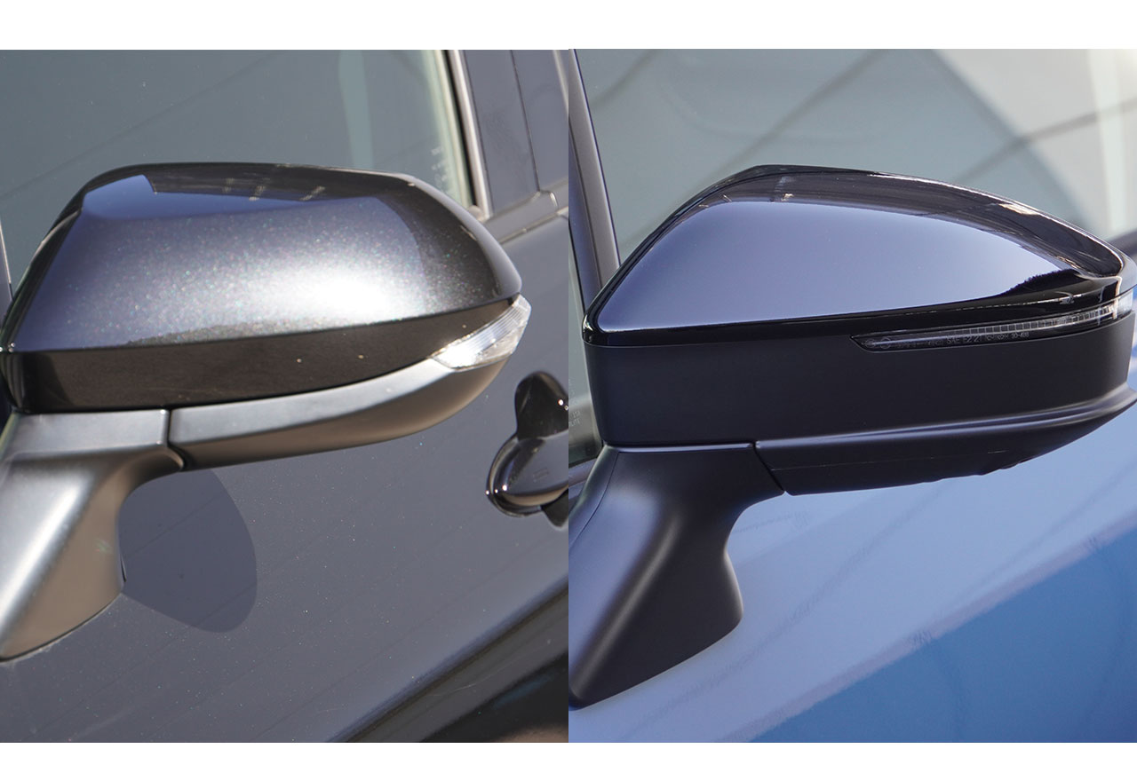 改良前と改良後のアクアのサイドミラー比較